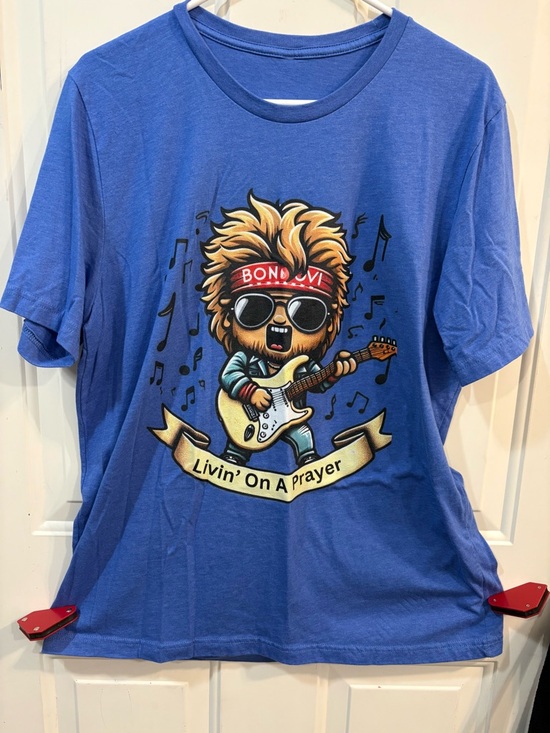 None Other - Bon Jovi Men’s Blue 'Livin' On A Prayer' Graphic Tee